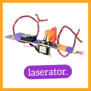 Photo of a robot with a laser decorated with pipe cleaners of various colors