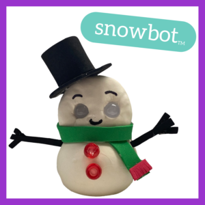 snowman made from modeling clay with LEDs for eyes