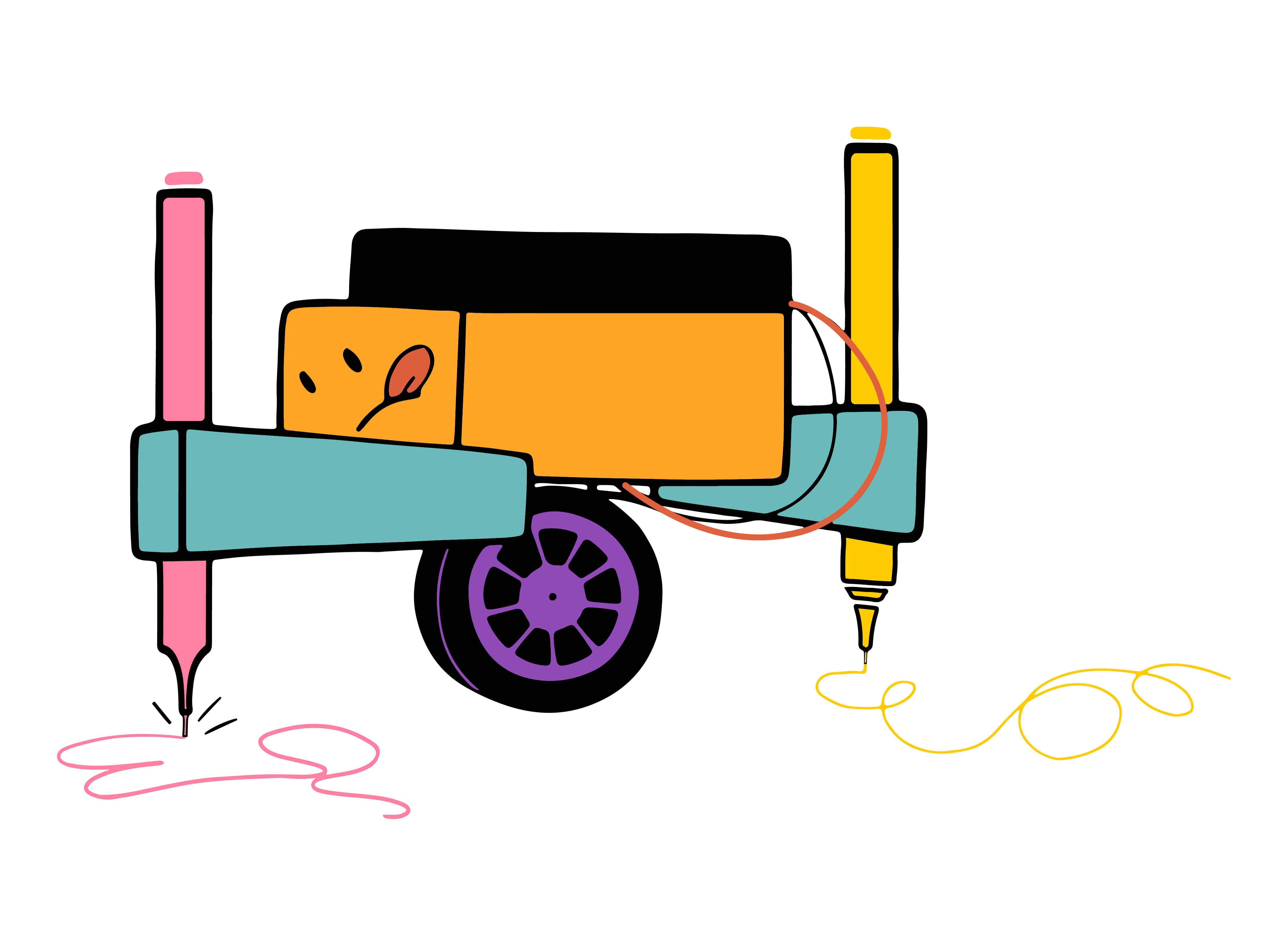 Illustrated Brooklyn Robot Foundry drawing robot looping across the page