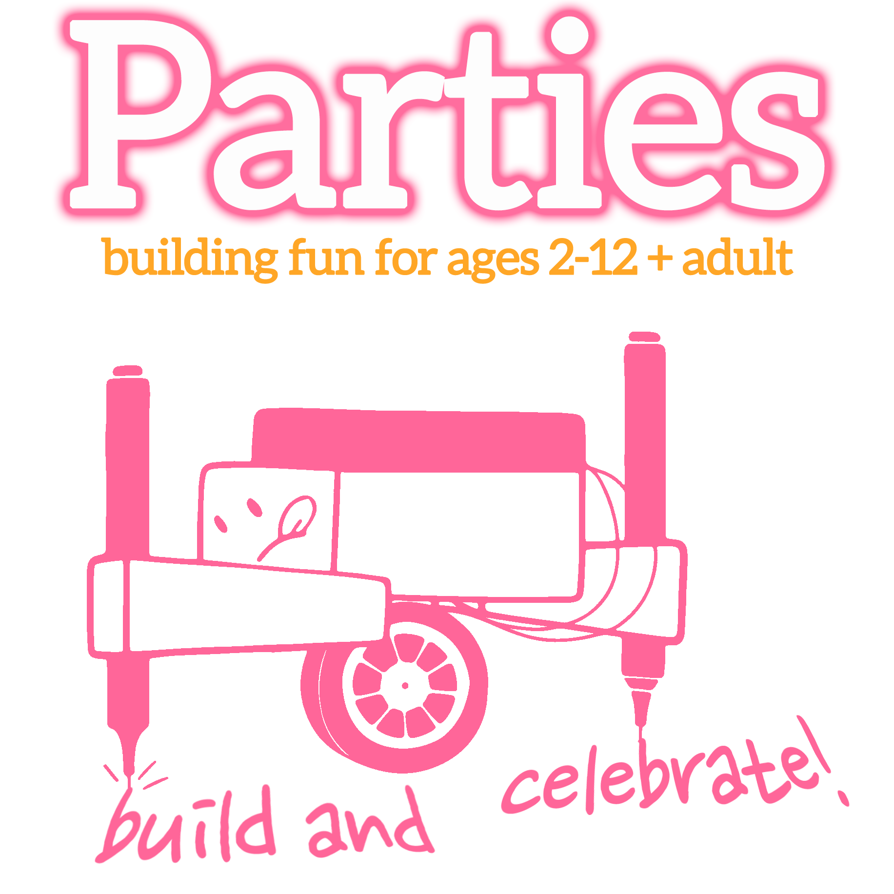 Parties badge, robot-building birthday parties for ages 2 to 12 and adults