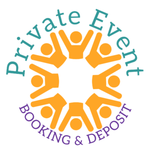 Graphic of 8 orange stick figure torsos forming a circle. Above it, in teal lettering, are the words "Private Classes" and below is "Booking & Deposit"