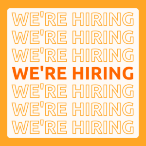 Graphic: "WE'RE HIRING" repeated over and over in orange