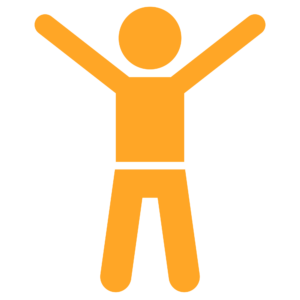 A simple drawing of a person with its arms up in the air and legs slightly spread. It is all one color and that color is a light orange.