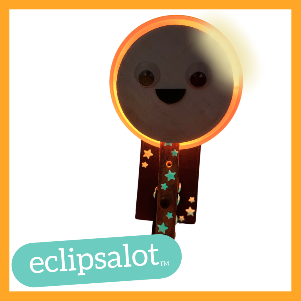 photo of a sample Eclipsalot robot with the name in white letters in a teal bubble beneath it.