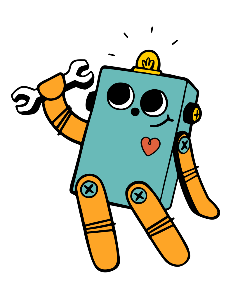 Colorful illustration of Bitsy Bot robot mascot