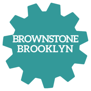 Teal gear with white letters: Brownstone Brooklyn