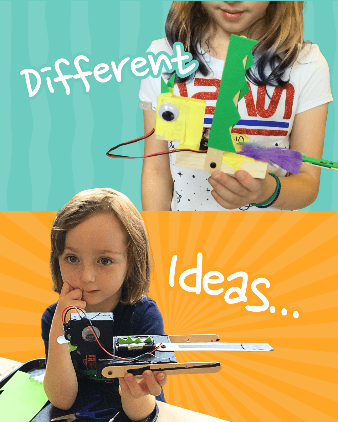 Different Ideas...two children with the same robot and different designs