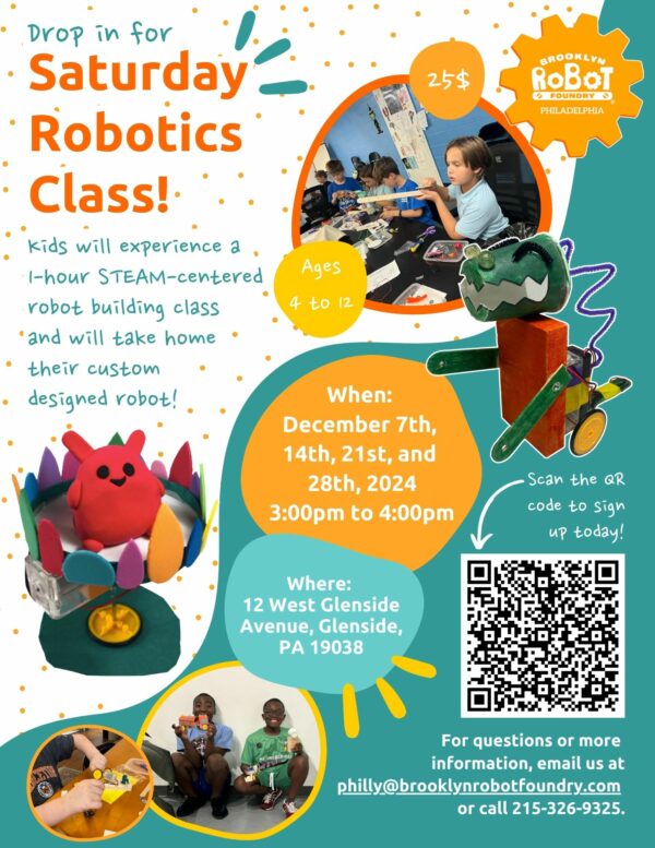 1-hr Saturday Robotics Class in December from 3pm-4pm in Glenside, PA