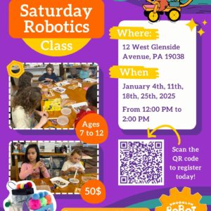 January 2025 Saturday Robotics Boot Camp flyer for Glenside, PA