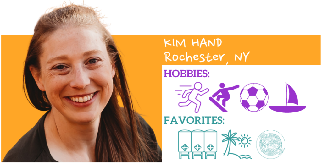 Text: Kim Hand, Rochester, NY Hobbies: Favorites: Images: Photo and illustrated icons representing hobbies and favorite things