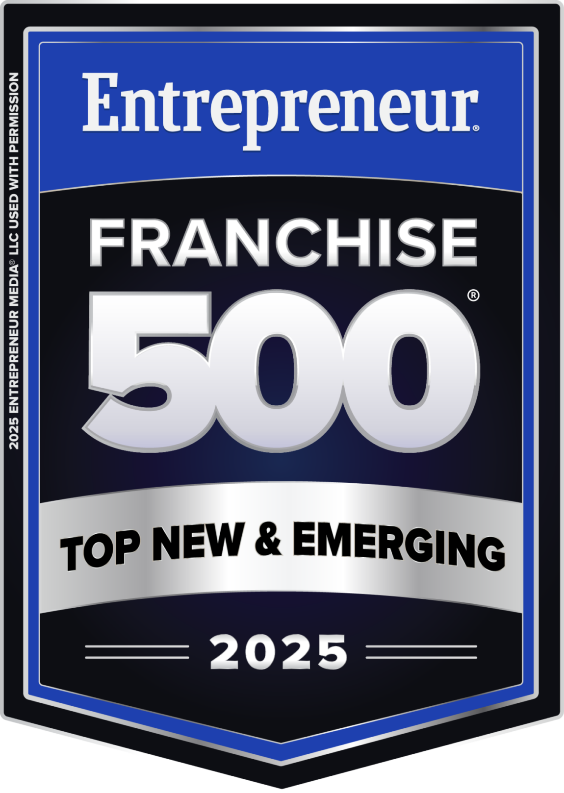 Badge from Entrepreneur for being named a Top New & Emerging Franchise in the Franchise 500 for 2025