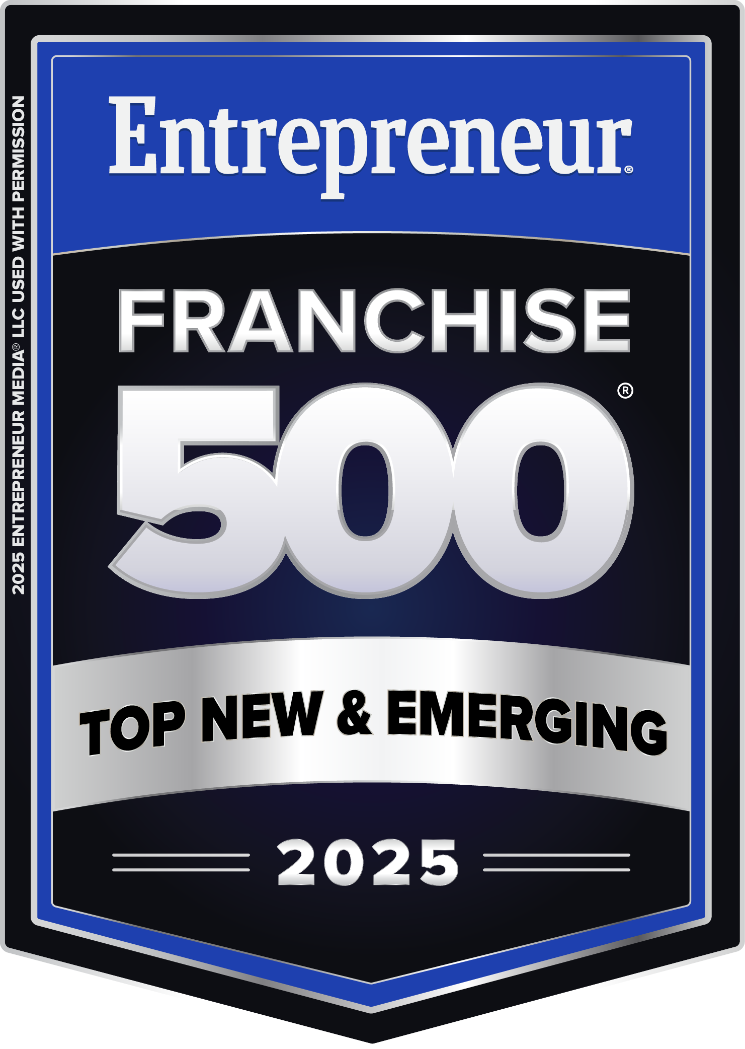 Badge from Entrepreneur for being named a Top New & Emerging Franchise in the Franchise 500 for 2025
